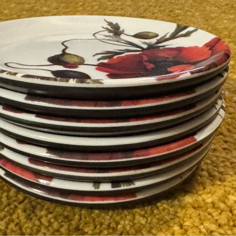 Floral appetizer Plate Set - Red and White